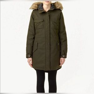 Aritzia Olive Green Parka with Faux Fur Hood